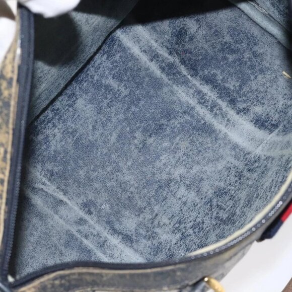 GUCCI GG Supreme Sherry Line Hand Bag PVC Navy Gold Red - Picture 13 of 16